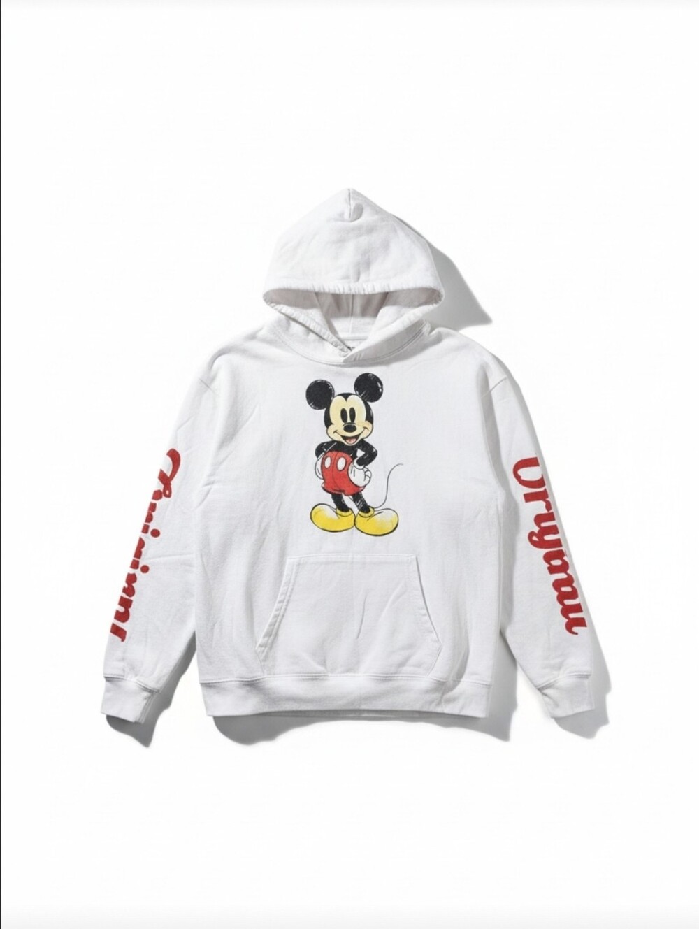 Disney Mickey Mouse Hoodie Medium White Red Graphic Pullover Sweatshirt